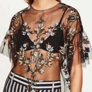 ZARA Embroidered Tulle Top